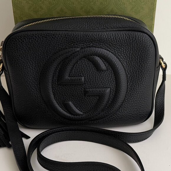 GUCCI Italy SOHO Disco Blck Pebbled Leather Shoulder Crossbody Bag Purse Handbag - Picture 3 of 6